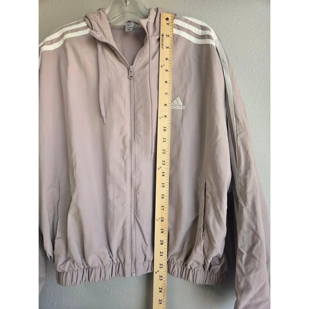 Adidas 3-Stripe Mauve Purple Hooded Windbreaker Jacket Women’s Medium‎